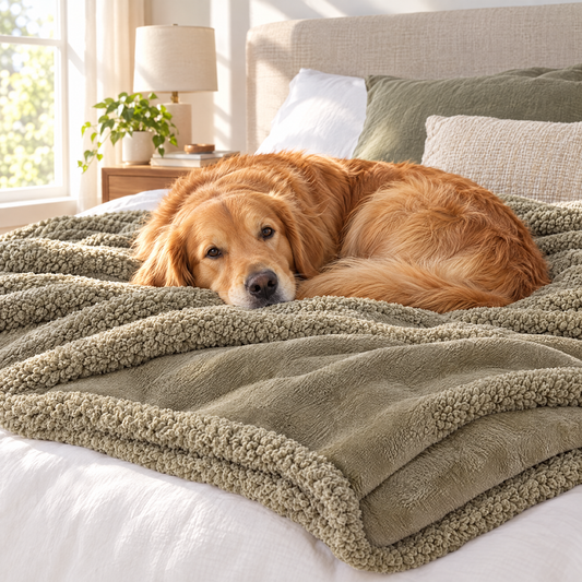 Waterproof sherpa dog blanket – lifestyle photo 2
