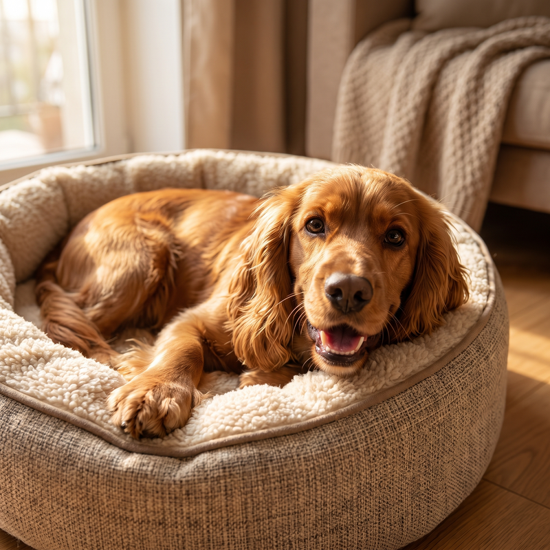 Dog in a cozy bed