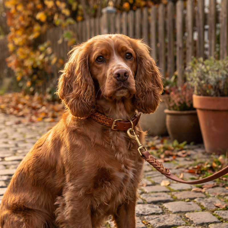 Dog with collar and leash