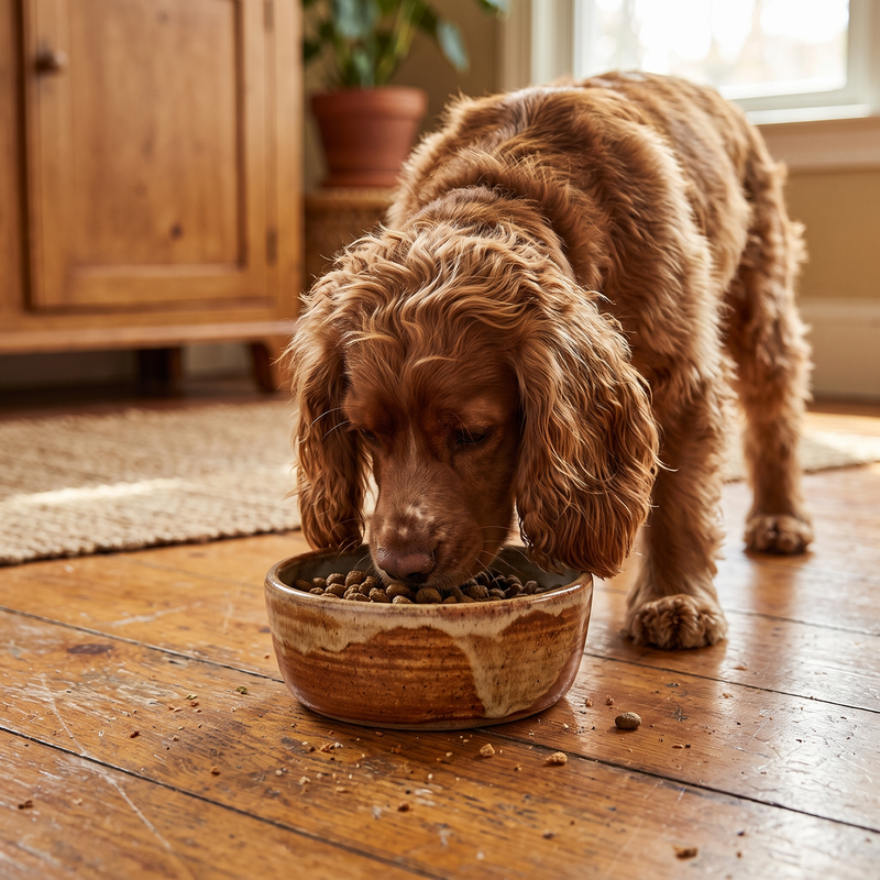 Dog eating from a bowl