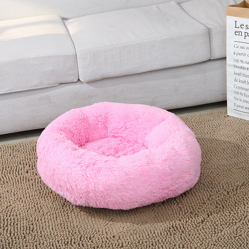 Round Plush Donut Pet Bed, Washable, 40 to 120 cm