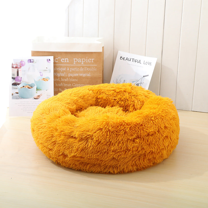 Round Plush Donut Pet Bed, Washable, 40 to 120 cm