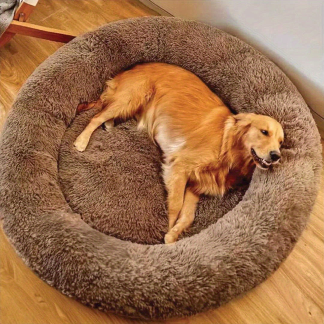 Calming Donut Dog Bed, Washable Plush, 3 Sizes