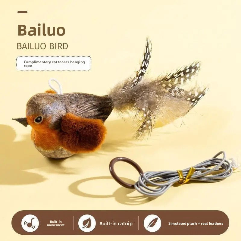 Chirping Bird Interactive Cat Toy with Feathers