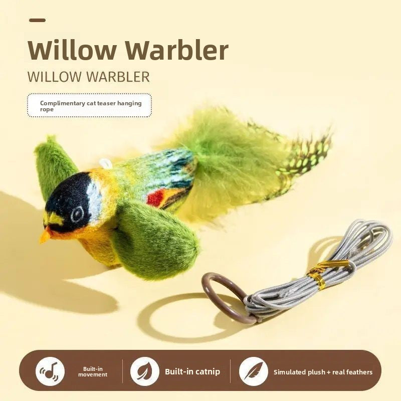 Chirping Bird Interactive Cat Toy with Feathers
