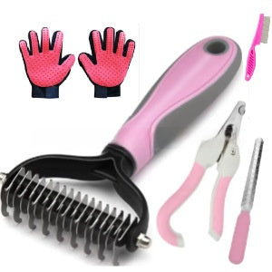 Dual-Sided Pet Deshedding Brush & Grooming Set