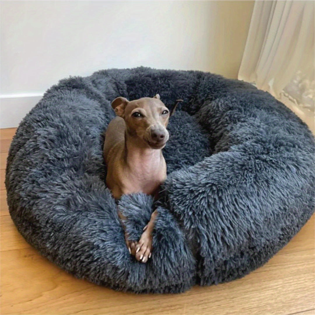 Calming Donut Dog Bed, Washable Plush, 3 Sizes