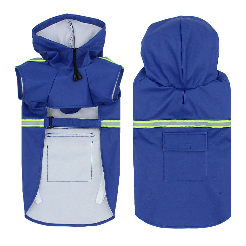 Hooded Dog Raincoat with Reflective Strips, S-5XL