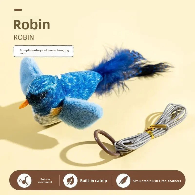 Chirping Bird Interactive Cat Toy with Feathers