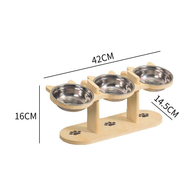 Adjustable Wooden Raised Pet Feeder with 3 Metal Bowls