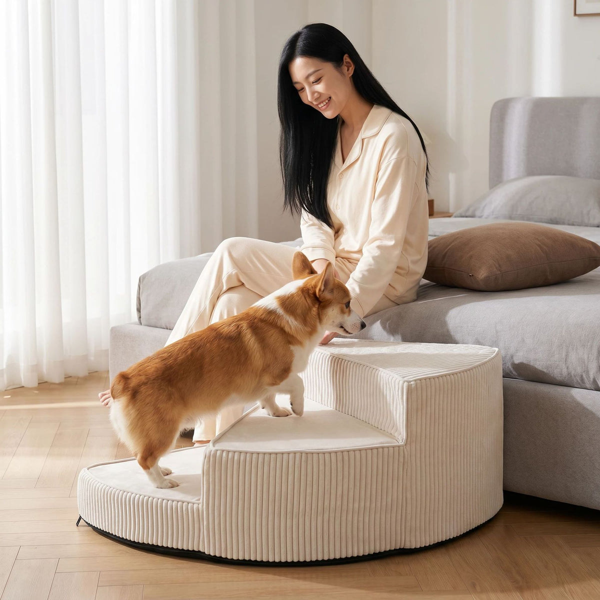 Non-Slip Foam Pet Stairs with Washable Cover, 2-4 Steps