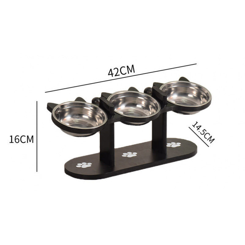 Adjustable Wooden Raised Pet Feeder with 3 Metal Bowls
