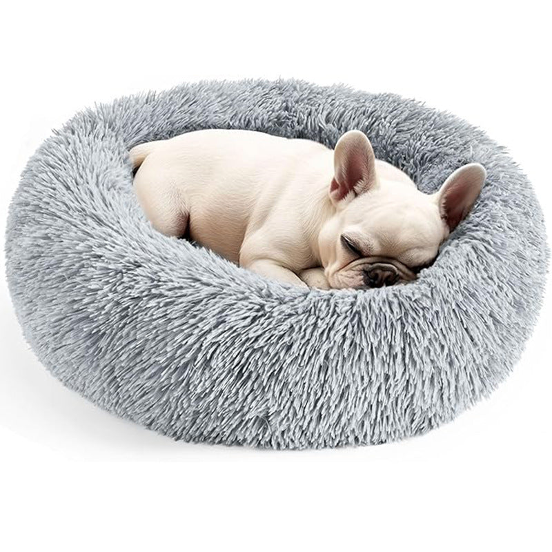 Plush Donut Pet Bed for Small Dogs & Cats, 40 cm Grey