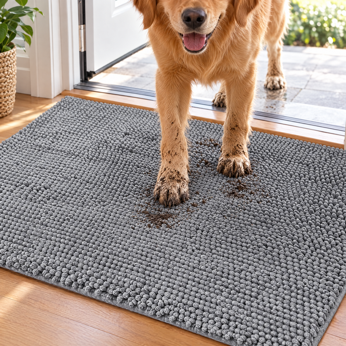 Absorbent dog door mat grey – lifestyle photo 2