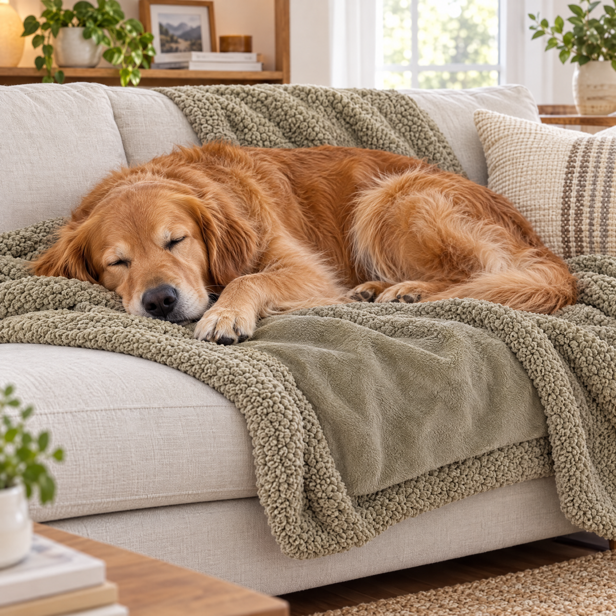 Waterproof sherpa dog blanket – lifestyle photo 1