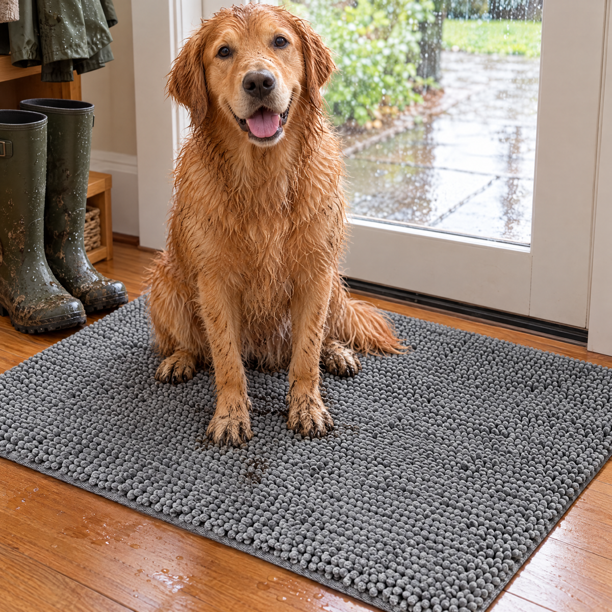 Absorbent dog door mat grey – lifestyle photo 1