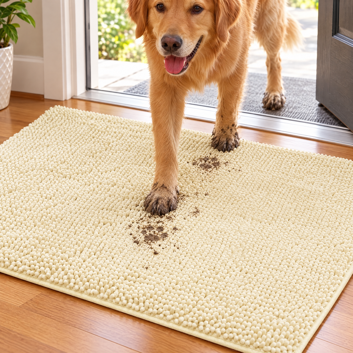 Absorbent dog door mat beige – lifestyle photo 1