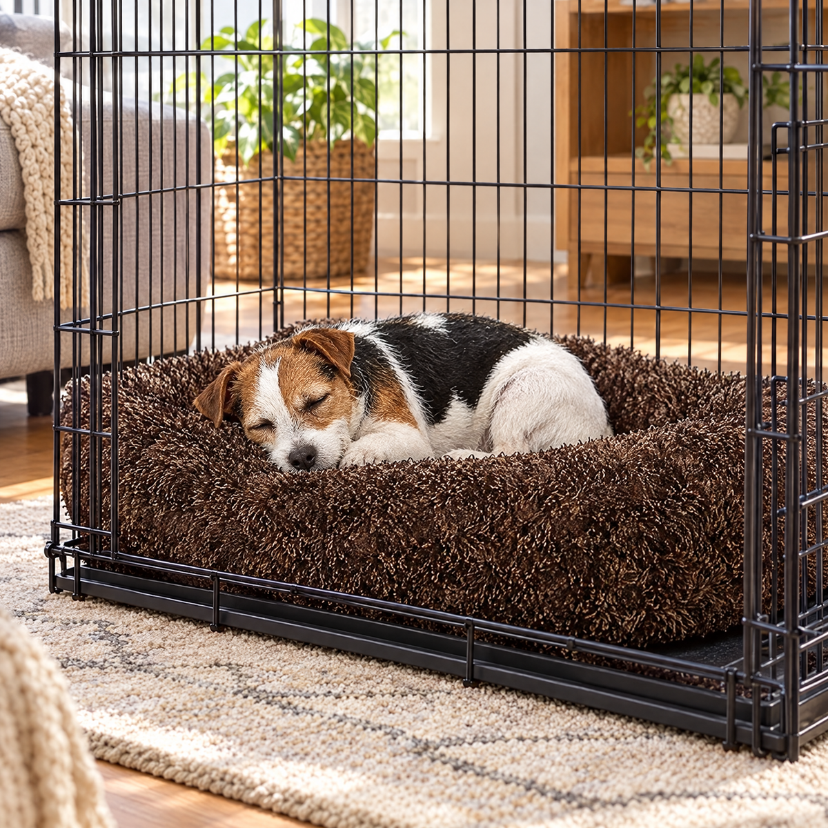 Plush crate pet bed – lifestyle photo 1