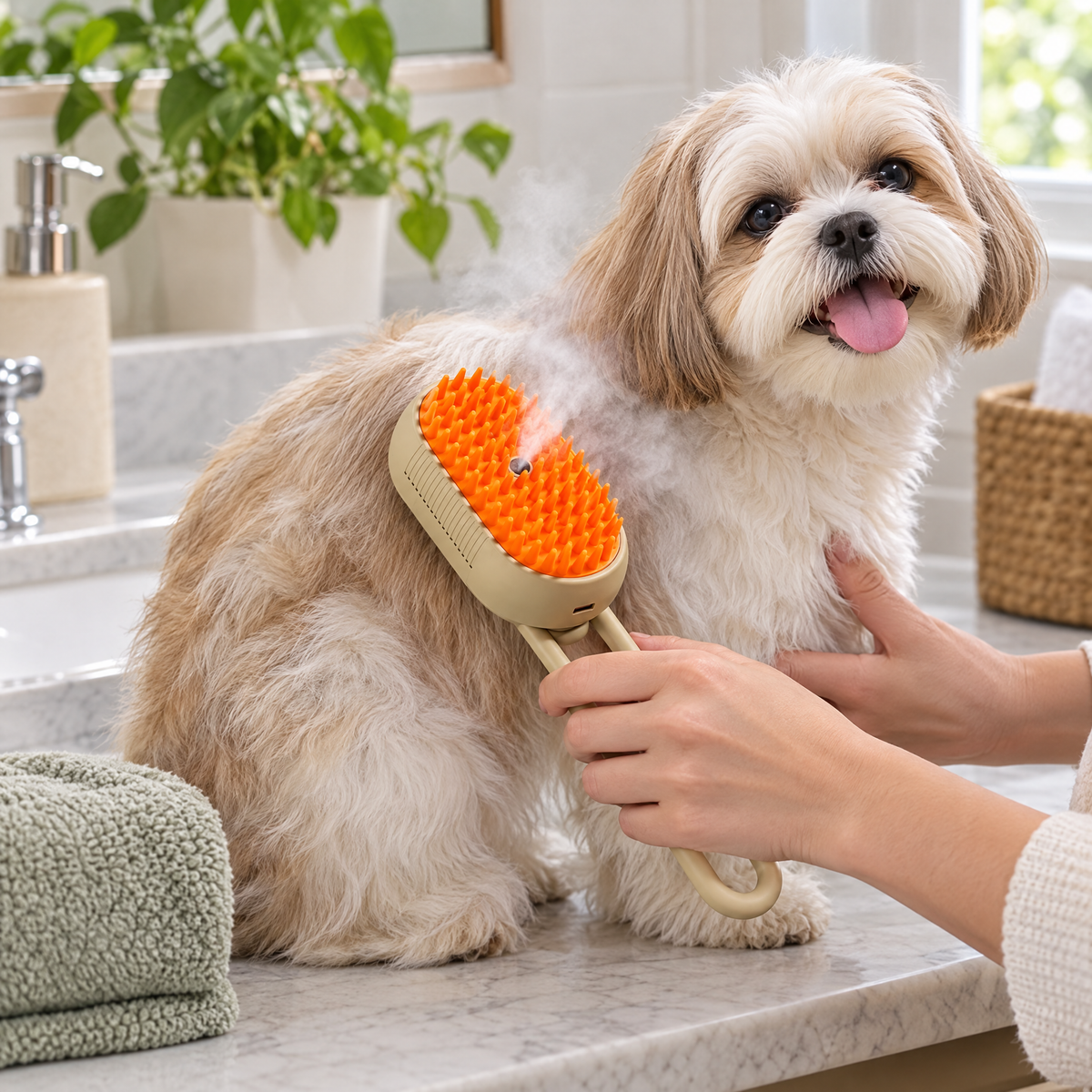 Pet steam spray comb – lifestyle photo 3