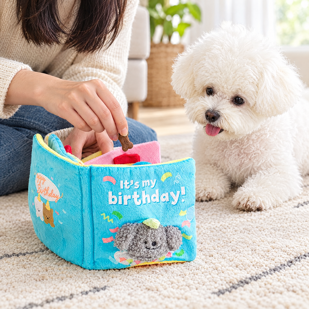 Dog treat puzzle book toy – lifestyle photo 2
