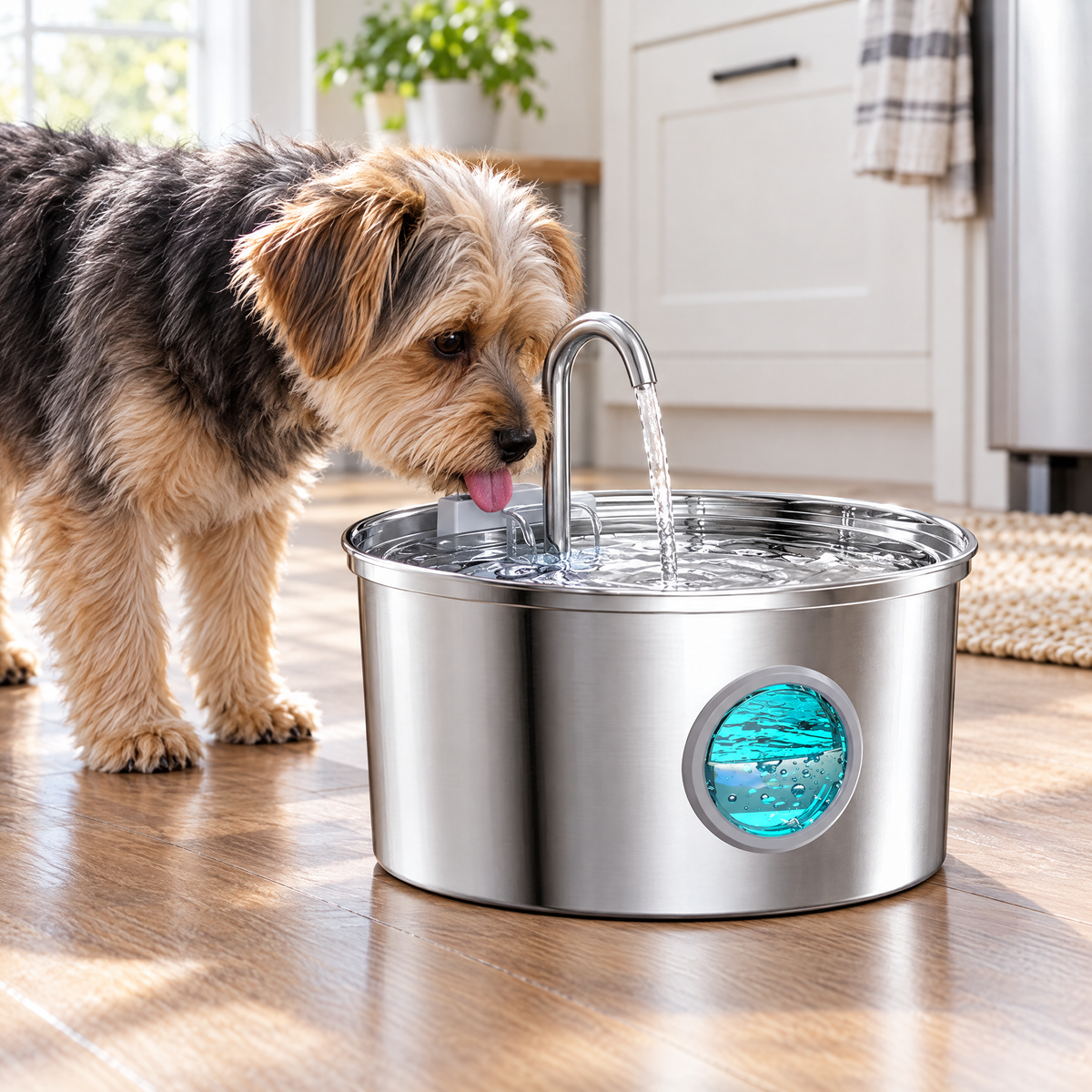 Stainless steel pet water fountain – lifestyle photo 2