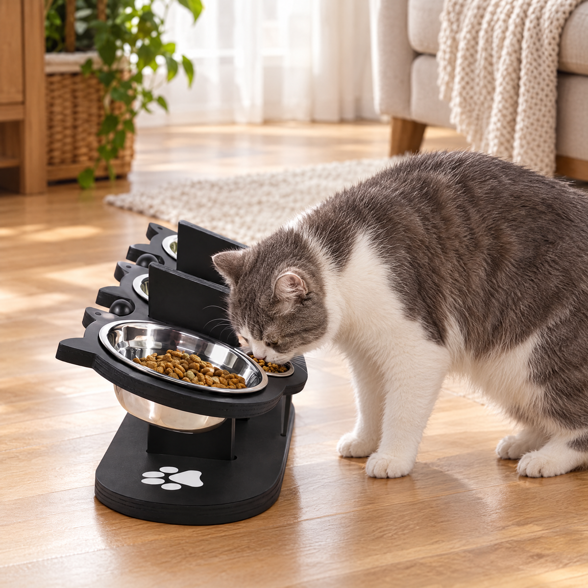 Wooden raised pet feeder – lifestyle photo 2