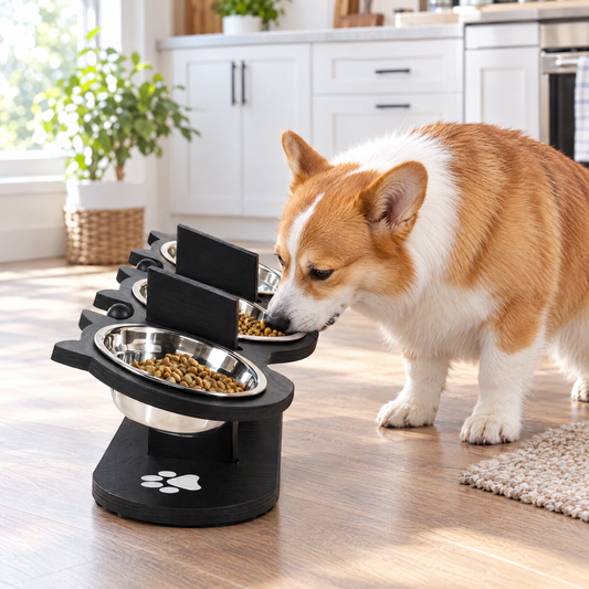 Wooden raised pet feeder – lifestyle photo 1