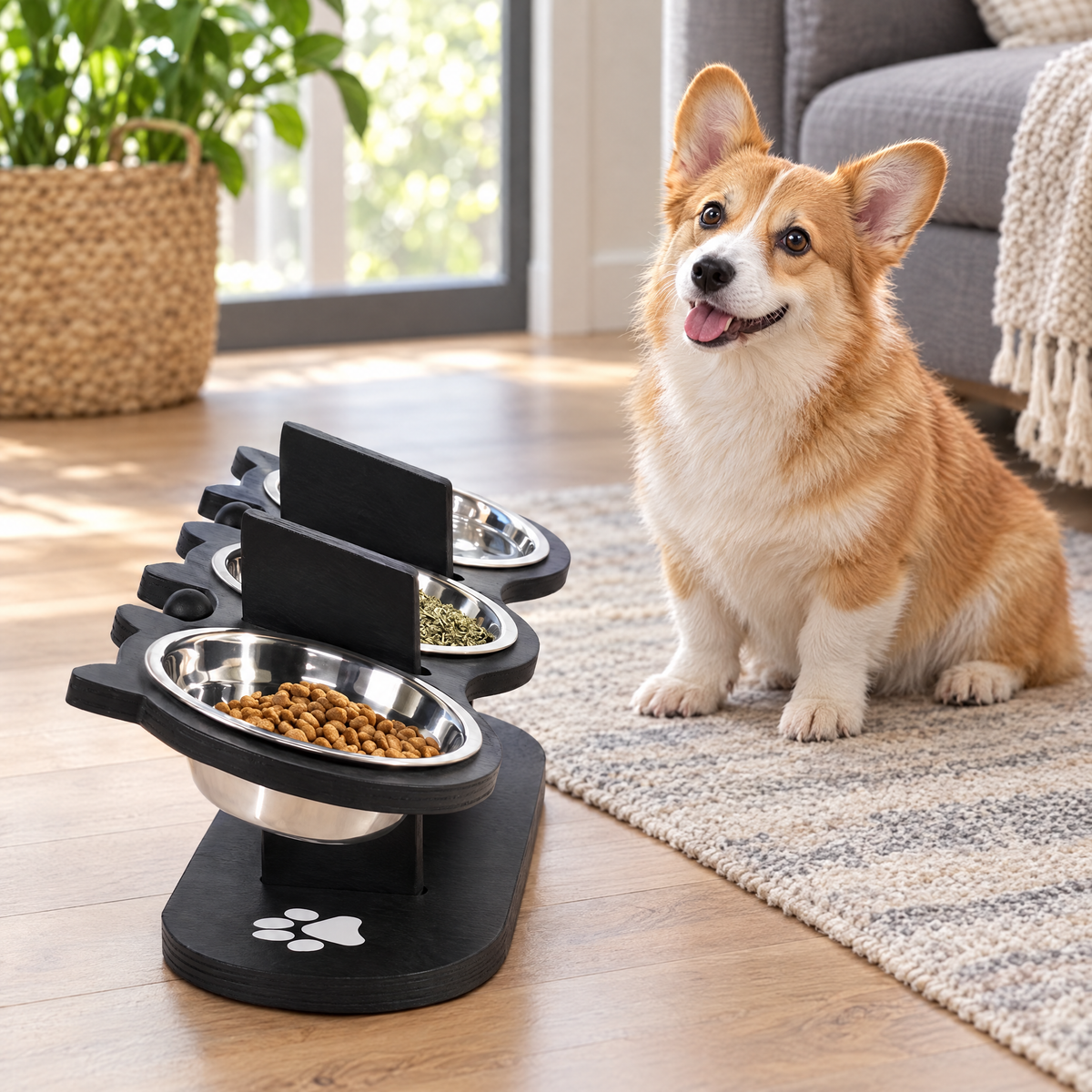 Wooden raised pet feeder – lifestyle photo 3