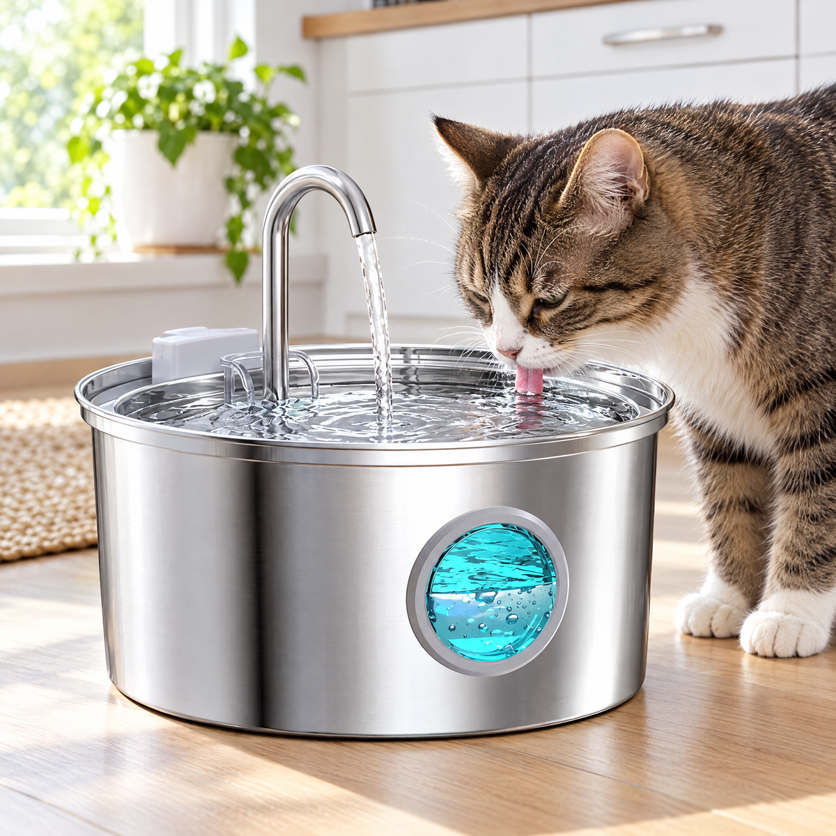 Stainless steel pet water fountain – lifestyle photo 1