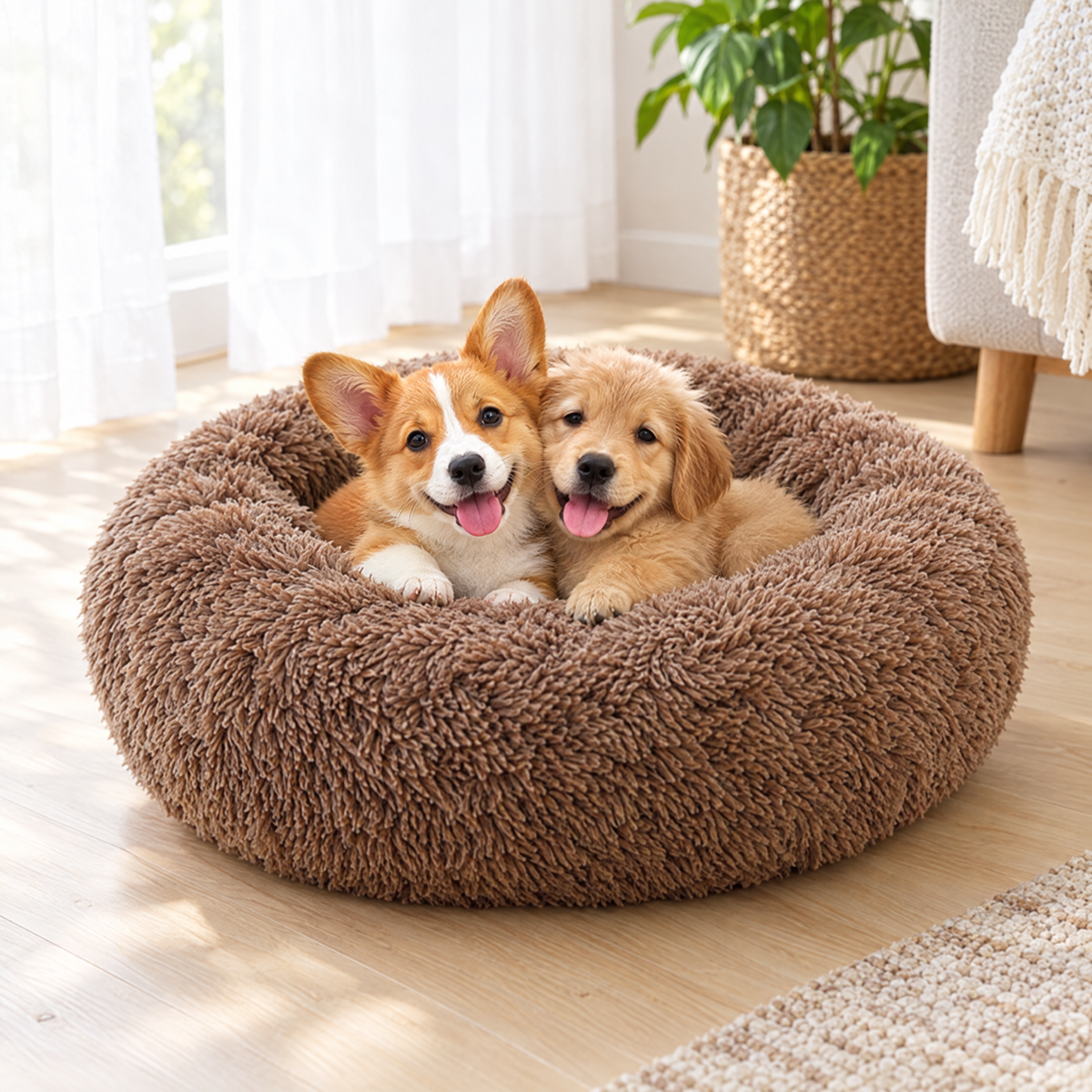Round plush donut dog bed – lifestyle photo 3
