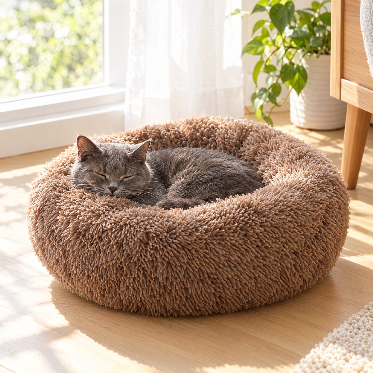 Round plush donut dog bed – lifestyle photo 2
