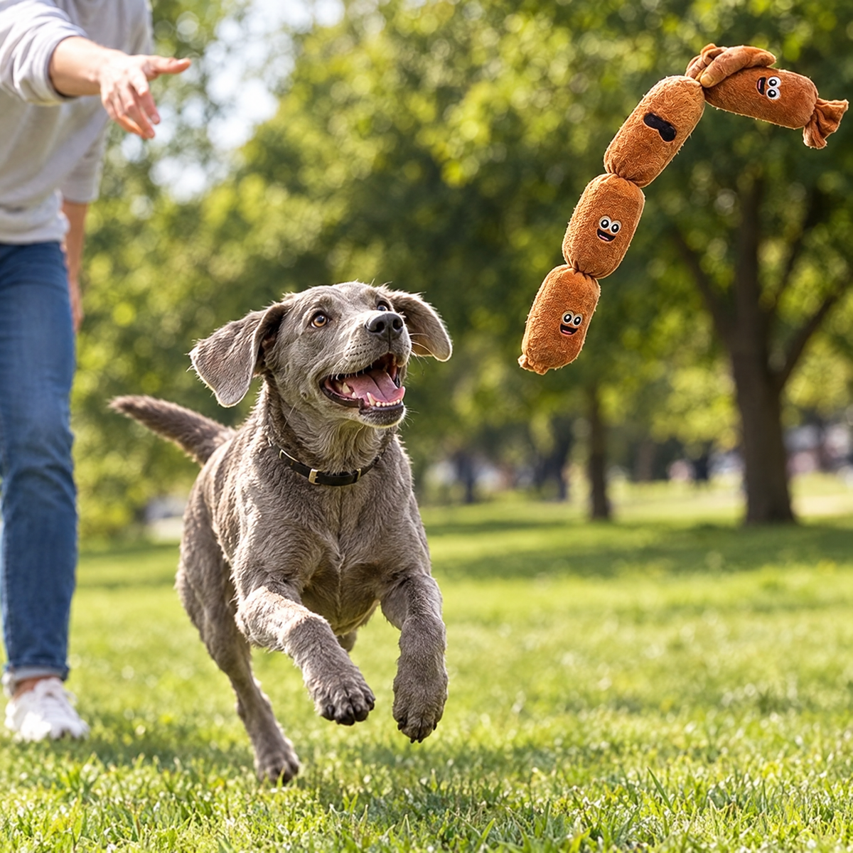 Squeaky plush dog toy – lifestyle photo 3