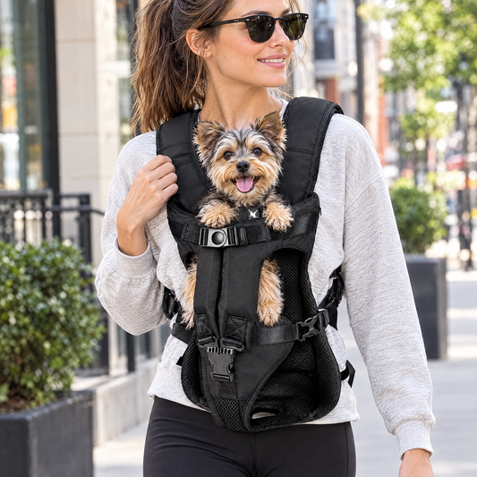 Hug-style chest pet carrier – lifestyle photo 1