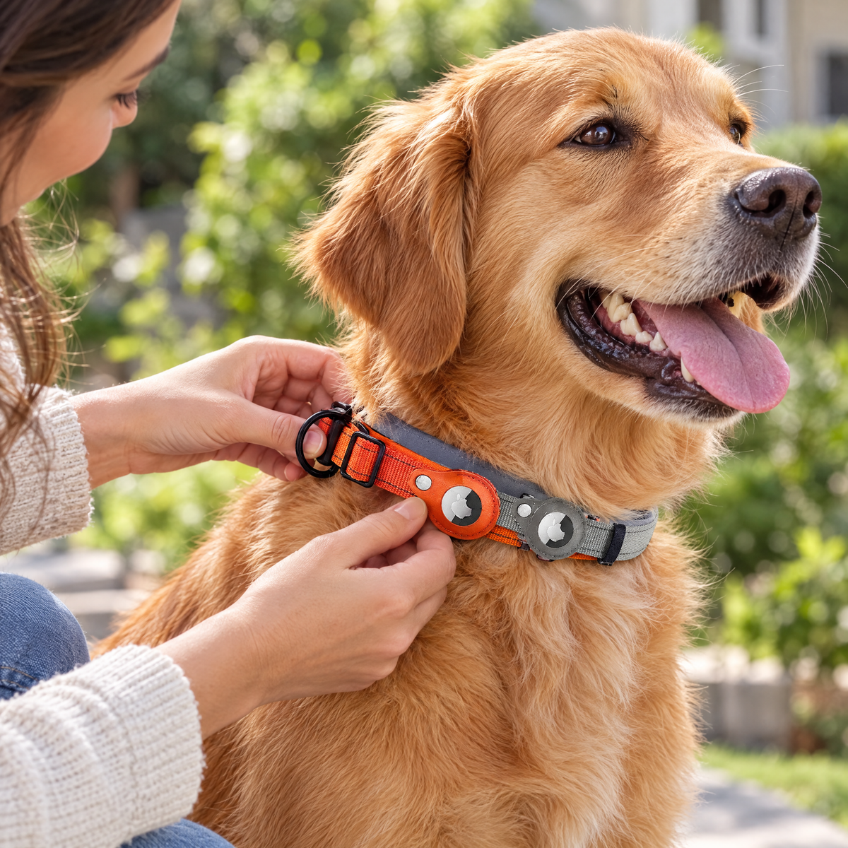 Nylon collar with Airtag holder – lifestyle photo 3