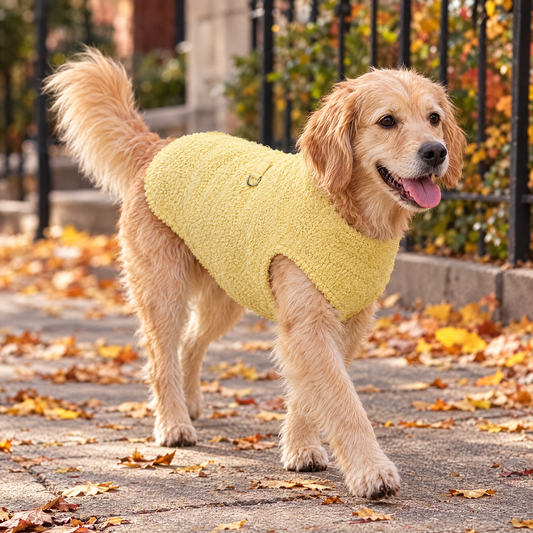 Striped fleece dog sweater – lifestyle photo 2