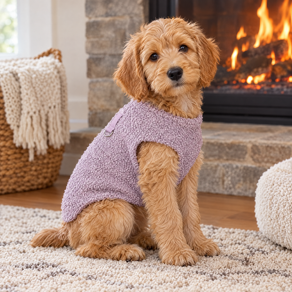 Striped fleece dog sweater – lifestyle photo 3