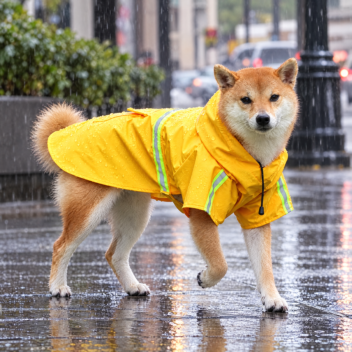 Hooded dog raincoat – lifestyle photo 1