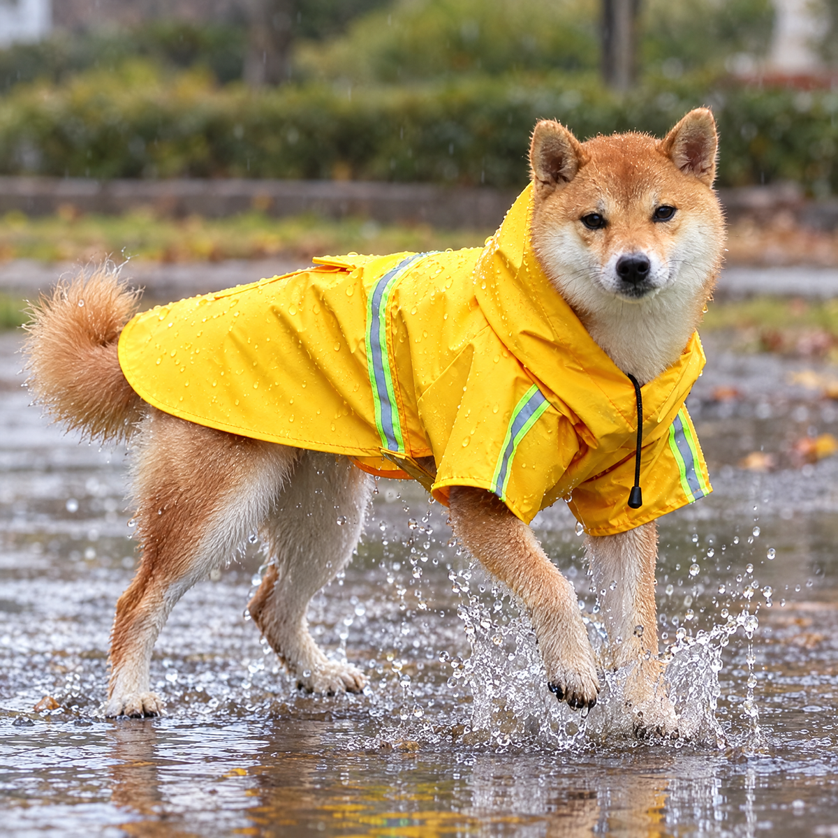 Hooded dog raincoat – lifestyle photo 2