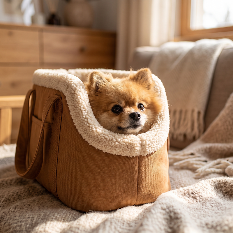 Small dog in a travel carrier